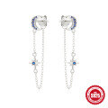 wholesale S925 Sterling Silver Long Tassel Bow Tie Crystal Earrings with Star and Moon-0-13