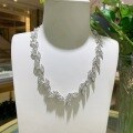 wholesale Rhodium-plated metal winter banquet annual dinner large set necklace with 45*9mm marquise moissanite leaf full diamond necklace luxury style-0-2