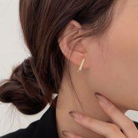 wholesale S925 Sterling Silver Rectangle Zircon Stud Earrings for Women, Korean Spring Petite Luxury Versatile Elegant Earrings-Bright silver-pure silver