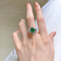 wholesale 925 Silver Ring with Green Tourmaline Color Inlaid Chubby Square 10*10 High Carbon Diamonds, Stunning Eye-Catching European and American Style for Women-0-3