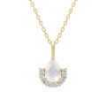 wholesale 10K Gold with Natural Moonstone Pendant and Zircon Accent Princess Necklace-0-4