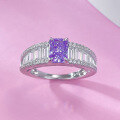 wholesale Metal Material: 925 Sterling Silver, High Carbon Diamond, Lavender Purple 5*7 Radiant Cut Euro-American Ring-0-3