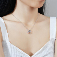 925 Sterling Silver Pendant with 0.5ct Moissanite Necklace, Classic Moon Design-50-piece chain (D color moissanite)  925 silver