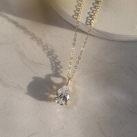 wholesale S925 Sterling Silver Classic Single Diamond Necklace, Simple and Elegant Zircon Collarbone Chain for Layering and Versatile Wear-SLZN04-P-5X8 925 silver