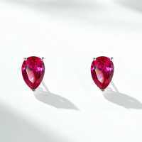 S925 Sterling Silver Waterdrop Red Agate Zircon Green Nano Earrings-Red teardrop ED071 925 Silver