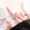 Metal Micro-Pave Moissanite Four-Leaf Clover Twist Band Ring-0-4