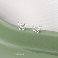 wholesale S925 Sterling Silver Korean-style Forest Butterfly Ear Studs For Women, Versatile, Fresh And Fashionable, Ideal For Sensitive Ears, Small And Exquisite-Platinum 925 silver