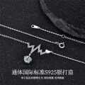 Metal ECG Pendant Necklace with Diamonds, Trendy Ins Style-0-0