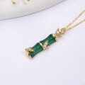 wholesale 18K Gold Bamboo Green Agate Pendant with Moissanite, Rising Higher, Available in Other Materials, Direct from Manufacturer-0-3