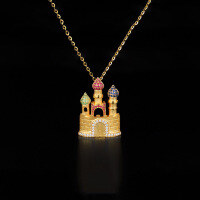 wholesale S925 Sterling Silver Red Elk Whole Body Original Niche Castle Necklace, Fashionable and Versatile Pendant, Light Luxury Gift for Women-BX0261-Gold 925 Silver