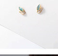 wholesale S925 silver Japanese version earrings women small fresh plant blue leaf two-tone sweet ear accessories G9940-0-2