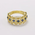 wholesale 18K Gold Fashion Commuter Style Minimalist Geometric Blue Jewelry Full-Cut Diamond Ring-0-1