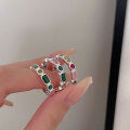 wholesale S925 Sterling Silver with Emerald Multi-Color Adjustable Open Ring for Women, Autumn New Collection Small Batch Design-0-1