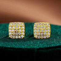 S925 Silver Moissanite Stud Earrings Hip-Hop Square Rhombus Sugar-Set with moissanite - white gold  925 silver