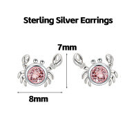 wholesale 925 Silver Cute Animal Pure Silver Stud Earrings Element Simple Minimalist Light Luxury Style Non-removable Earrings-Pink Diamond Crab Sterling Silver Earrings