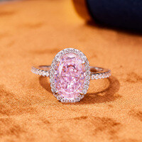 wholesale S925 Sterling Silver Pink Oval Cut Zircon Stone Ring Pink Diamond Ring Wholesale and Drop Shipping-White No. 6