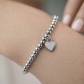 wholesale 925 Sterling Silver Heart-shaped Pendant Heavy-duty Beaded Chain Bracelet, Ins Style Wholesale-0-2