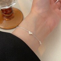 wholesale S925 Sterling Silver Korean Version Timeless Mother-of-Pearl Heart Bracelet for Women, Light Luxury Fashion Minimalist Versatile Wrist Accessory-Sterling silver