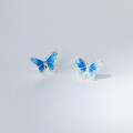 wholesale S990 Sterling Silver Live Streaming Hit Small Fresh Sweet Ins Style Enamel Blue Butterfly Jewelry Y01491-0-4