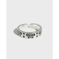 wholesale S925 Sterling Silver Open-Ended Butterfly Ring, Vintage Distressed Style, Korean Version, Ins Minimalist Fashion-Small [No. 7/Adjustable] Adjustable opening