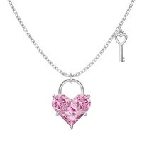 wholesale S925 Sterling Silver Pink Heart Lock and Key Design Sweet and Fresh Collarbone Necklace-Platinum DY190877-SW-BF 925 Silver
