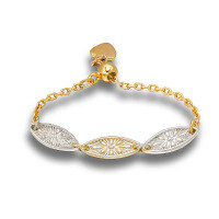 wholesale Vermeil-plated sterling silver adjustable chain-style finger ring with retro floral engraving and dual-tone leaf design, part of the spring collection in light luxury Japanese style-Color-coded embossed galoshes chain ring  One size (adjustable)