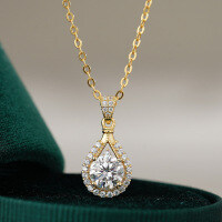 14K Gold Plated 925 Silver Moissanite Teardrop Pipa Pendant Necklace-1CT (Moissanite, D color)  925 Silver