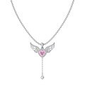 wholesale S925 Sterling Silver Cross-Border Europe and America Women's Small and Luxurious High-End Pink Heart Zircon Collarbone Necklace-0-7