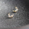wholesale 9K Gold Wholesale Freshwater Pearl Moon Retro French Elegant Earrings Japanese Style Earrings-0-2
