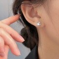 wholesale S999 Silver Four-Leaf Clover Stud Earrings with Stone Inlay, Minimalist Design, Light Luxury Style-0-2