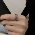 wholesale S925 Sterling Silver Harajuku Style Trendy Multi-Layer Crossed Wrapped Hollow Open Ring for Men and Women-0-3