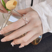 wholesale S925 Sterling Silver Irregular Figure-8 Interlaced Beaded Minimalist Design Adjustable Open Ring for Women-1418QJ/approx. 1.7g Adjustable opening