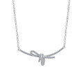 Sterling Silver Ribbon Bow Pendant Necklace-0-4