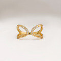 wholesale S925 Silver Plated 14K Gold Japanese Minimalist Niche Butterfly Hollow-Out Design White Zircon Ring-0-1
