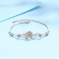 wholesale PT950 platinum-plated S925 silver with moissanite color-changing rose flower bracelet for women, one-piece drop shipping-7A Zircon &gt; 925 Silver