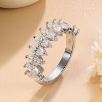 wholesale 18K Gold Plated S925 Sterling Silver 3*6mm Marquise Cut Moissanite Eternity Ring for Women Cross-Border Hot Seller-Platinum USA 5