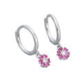 wholesale S925 Sterling Silver Floral Pendant Hoop Earrings with Sweet and Delicate Petal Diamond Accents in Ins Style-0-18