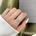 wholesale S925 Sterling Silver Cross-Border European and American Style Viral 5A Zircon Crystal Square Diamond Ring for Women, Wedding Ins Style Jewelry-0-1