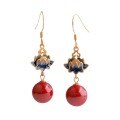 wholesale Silver-gilt, Enamel Cloisonné, Imperial Cinnabar Bead Earrings with Lotus Motif in Neo-Chinese Palace Retro Style-0-4