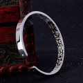 wholesale 990 Sterling Silver Vintage Open-Ended Solid Blessing Character Bangle for Middle-Aged Women Mother's Day Gift-0-2