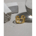 wholesale S925 Sterling Silver 645 Korean Version Ins Small and Unique Design Geometric Square Hollow Textured Open Ring for Women-0-1