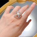 wholesale Sterling Silver New 925 Bow Ring Set with 8mm Natural Pearl, Elegant Textured Women's Ring-0-3