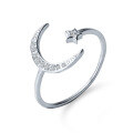 wholesale S925 Sterling Silver Ring for Women, Korean Style Small Fresh Inlaid Diamond Moon Star Crescent Openable Hand Jewelry J4964-0-4