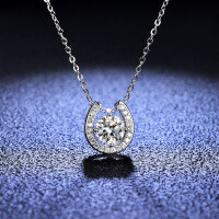 Moissanite S925 Sterling Silver Horseshoe Pendant Necklace for Women-1-carat necklace (empty setting)  925 silver