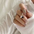 wholesale S925 Sterling Silver Open Ring with Black Agate for Women, Minimalist Ins Style, Exquisite Niche Luxury with a Sense of High-End-0-3