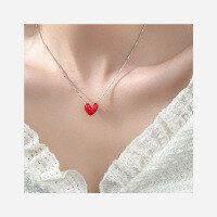 wholesale S925 Silver Fresh Sweet Ins Style Niche Design Exquisite Resin Red Heart Necklace Y02177-S925 Silver Necklace 925 Silver