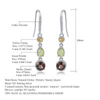 wholesale S925 Silver Fashionable and Elegant Natural Gemstone Earrings with Natural Topaz, Peridot, and Crystal Ear Drop New Style-Natural peridot + crystal