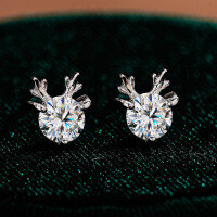 S925 Silver Moissanite Reindeer Antler Earrings-50 points (empty)  925 silver