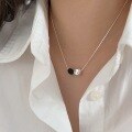 wholesale S925 Sterling Silver Black Agate Pea Necklace for Women, Small and Exquisite, Luxuriously Fashionable High-end Collarbone Chain, Korean-style Trendy-0-3