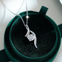 Sterling Silver Pendant with 1-Carat Moissanite Necklace, Women's Fashion Classic-1-carat necklace (zircon)  925 silver